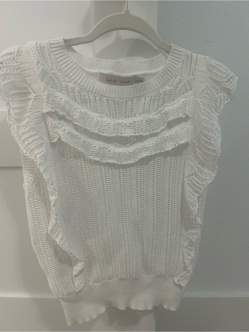 bishop + young White Ruffle Knit Sleeveless Tank